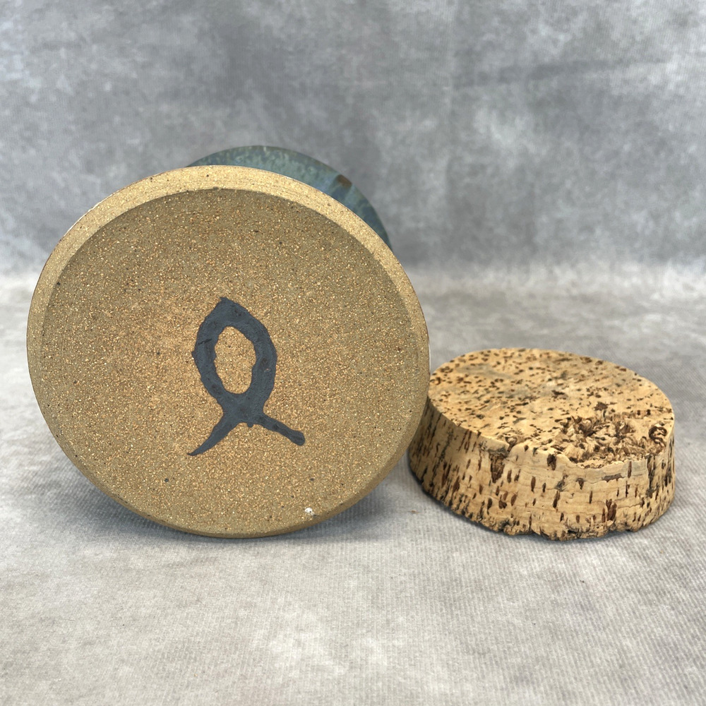 Studio Art Hand Thrown Pottery Garlic Keeper Drip Glaze Jesus Ichthys Fish Stamp - Picture 5 of 5